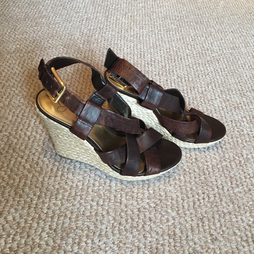 Jessica Simpson brown leather platform wedge